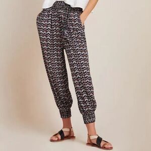 ANTHROPOLOGIE Black Geometric Printed Harem Elastic Cuffed Joggers Sz S